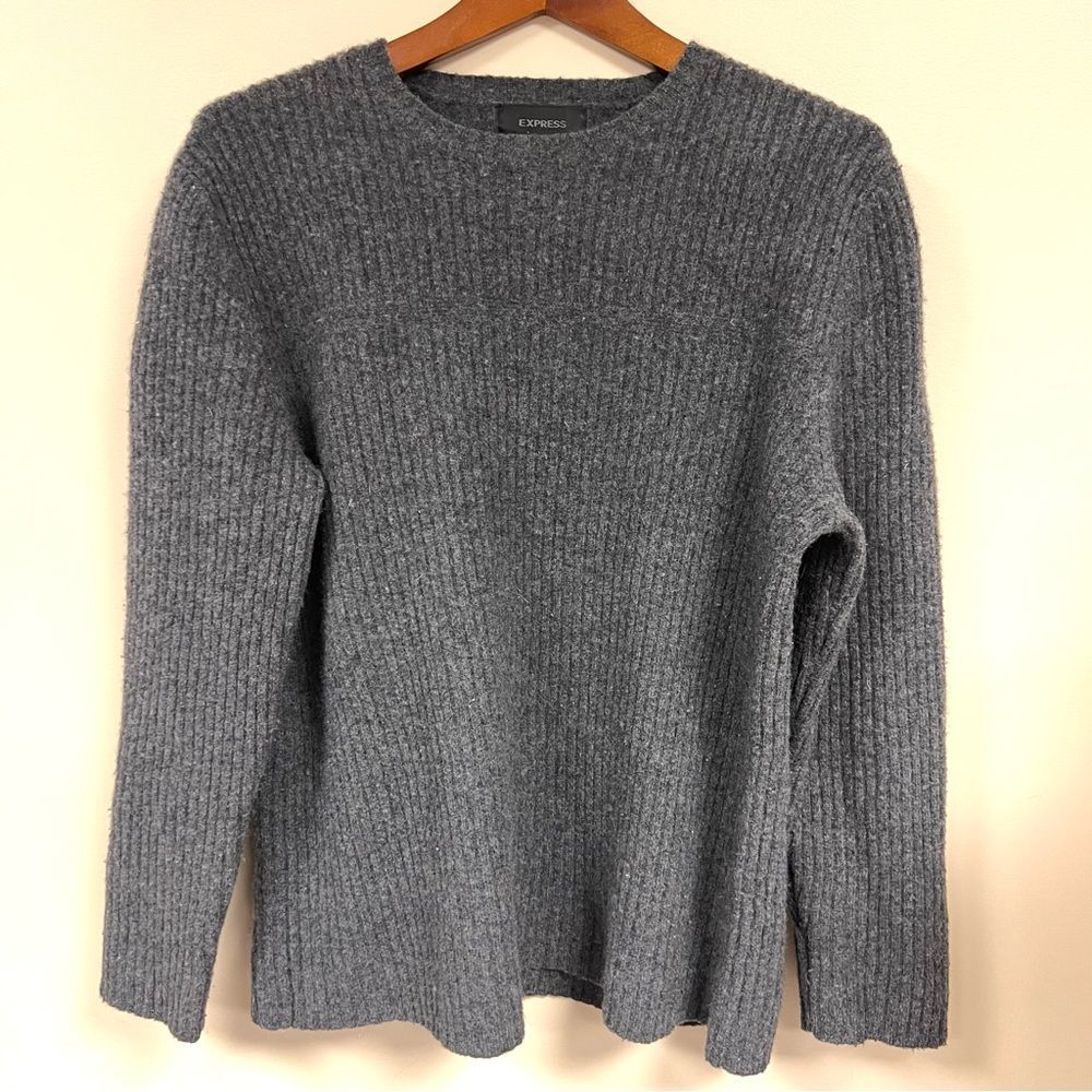 Express mens 100 % lambswool grey ribbed sweater XL